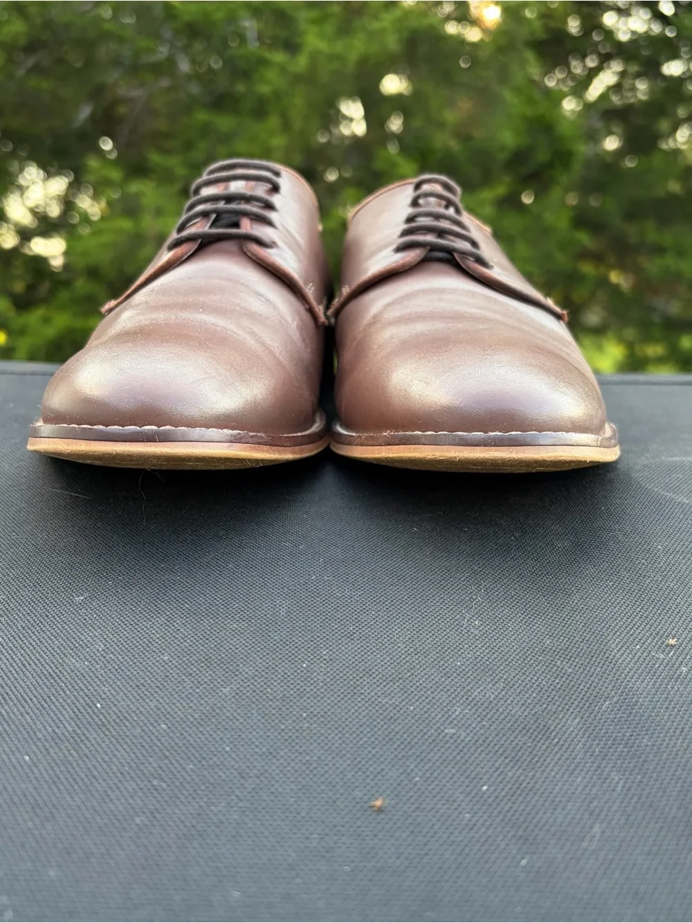Banana Republic Brown Leather Plain Toe lace up Derby Oxfords Sz 9 minimalist